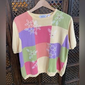 Adeline by Alfred Dunner Vintage Multicolor Floral Embroidered Knit Top